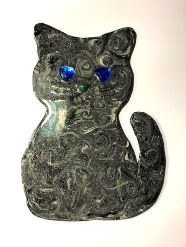 cat kitten head wall art acrylic pour resin and glitter picture