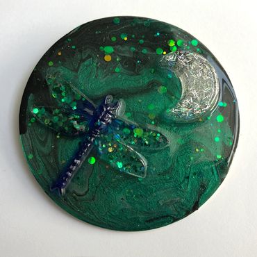 Dragonfly and moon wonky little 3D resin artwork