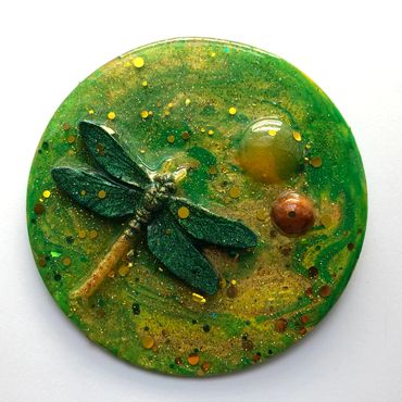Dragonfly and bubbles wonky little 3D resin artwork