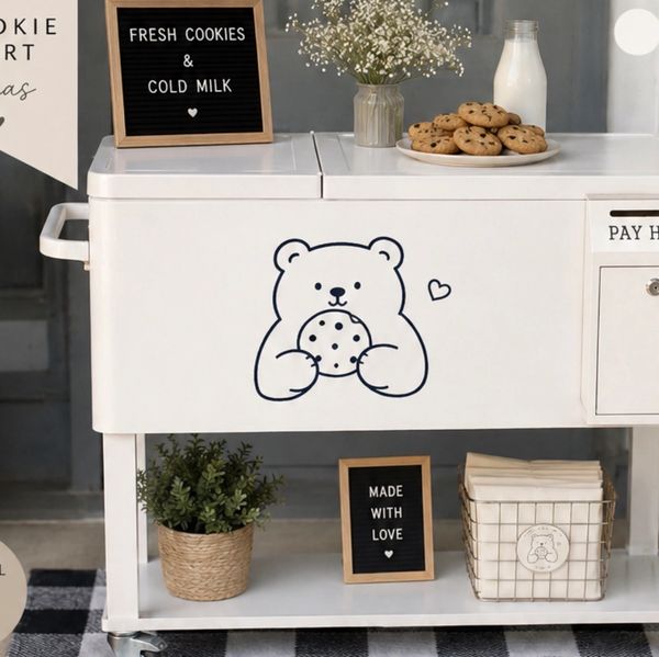 Cookie and milk stand with a cute bear design.