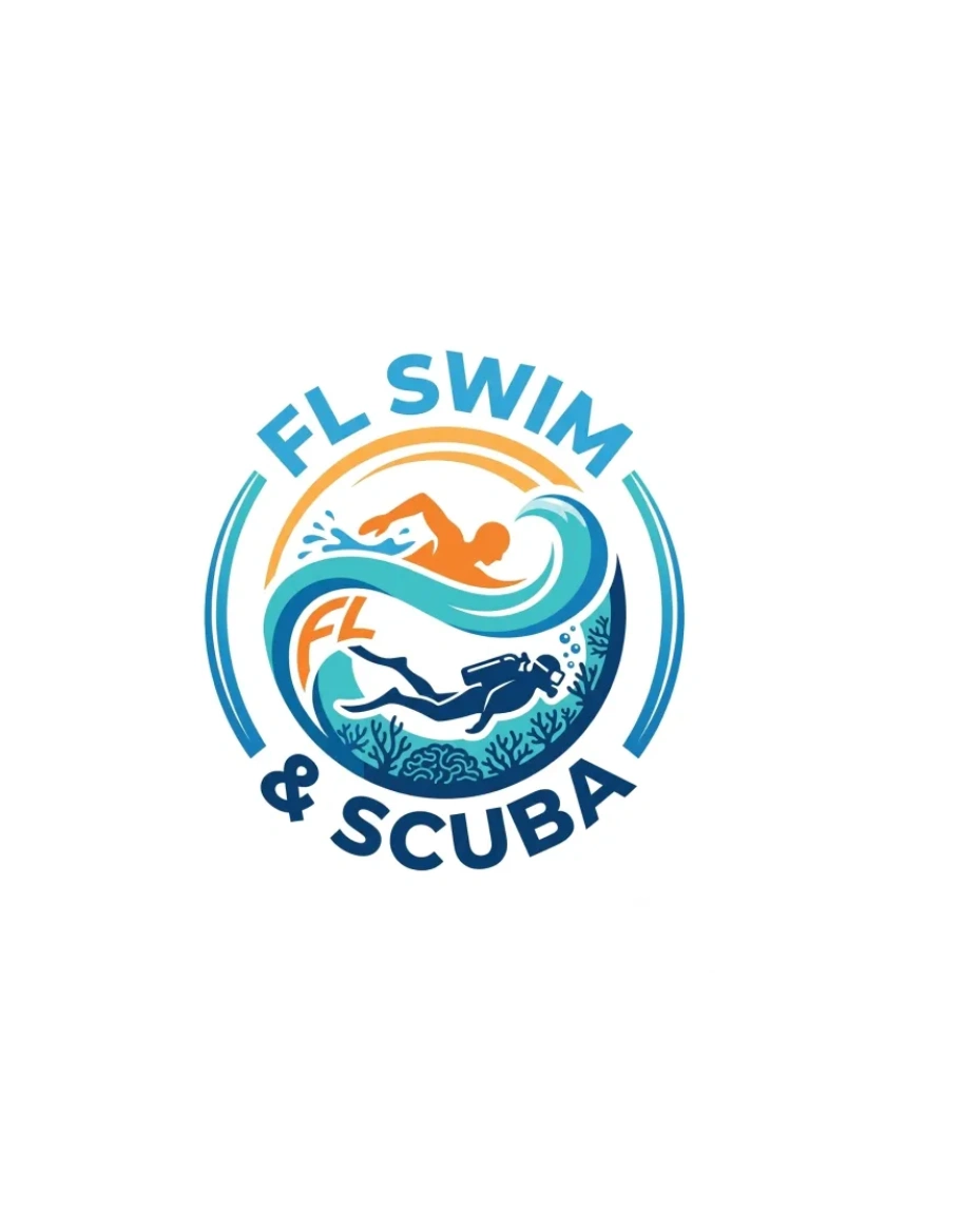 Logo for FL Swim & Scuba with swimmer and scuba diver.
