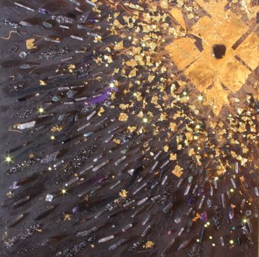 Leo Scorpius constellation Oil panting 24k gold gemstones abstract art