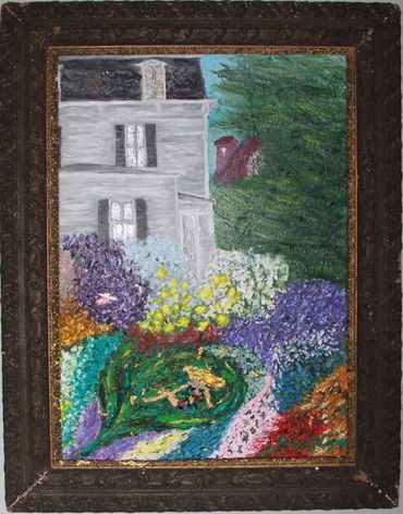Victorian house flowers oil painting landscape impressionist art
