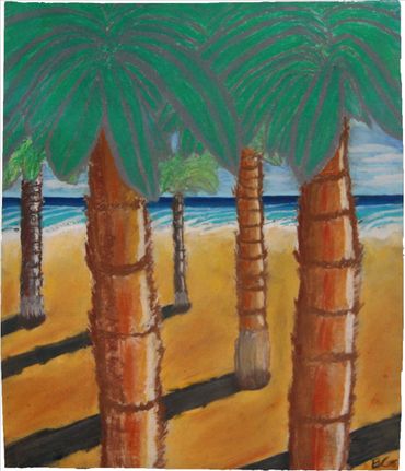 Palm trees dry pastel landscape painting surrealistic art