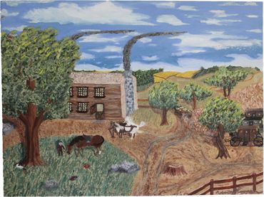 farm oil painting landscape impressionist art horses