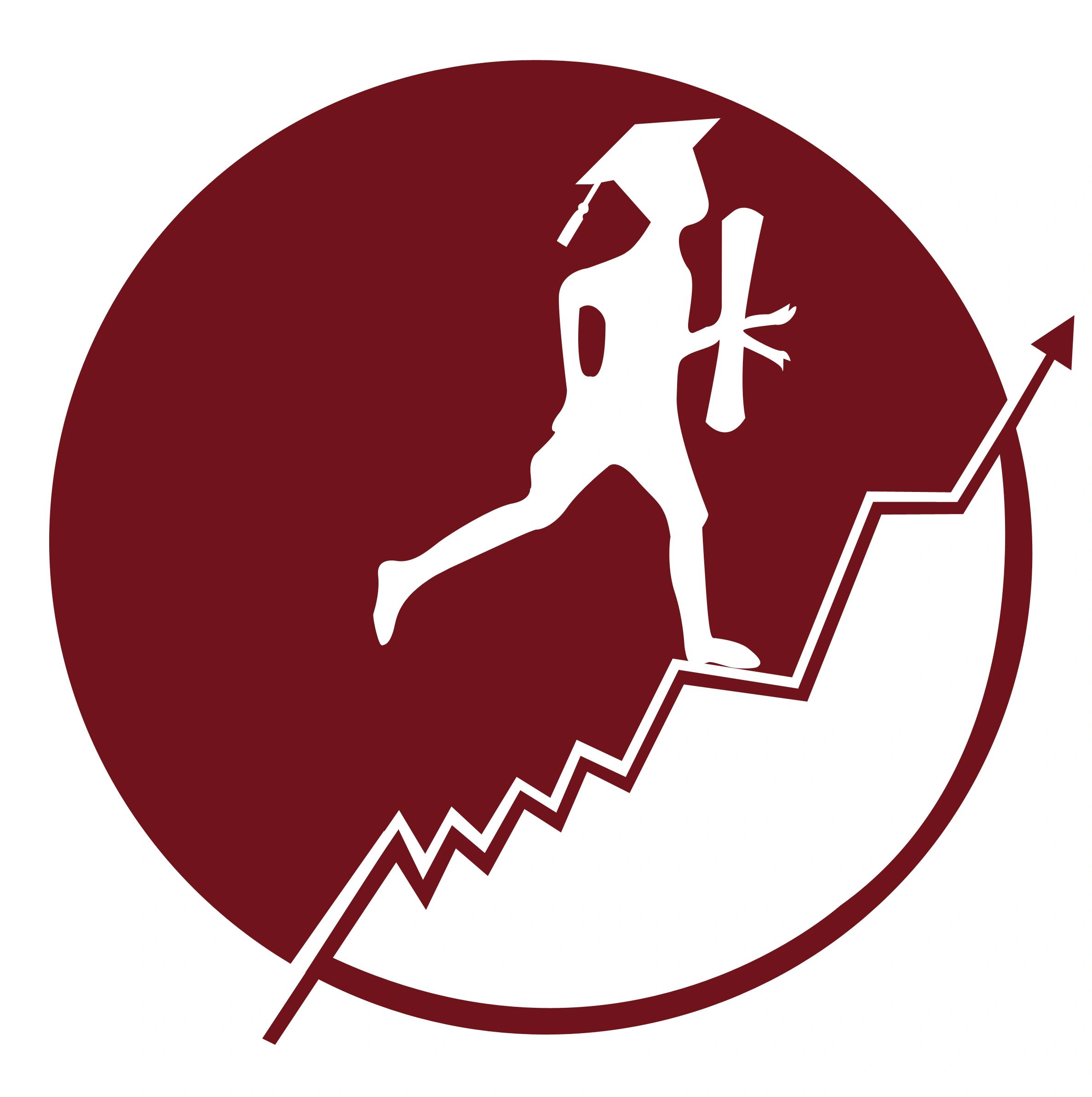 Logo. graduate running up a graph graph line