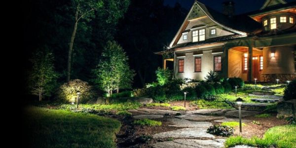 outdoor lighting, landscape lighting, lawn care, mowing, property beautification, landscaping, hedger