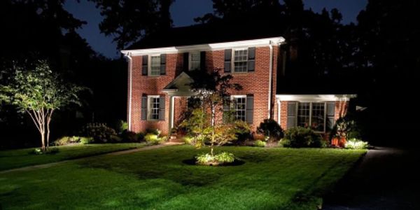 outdoor lighting, landscape lighting, lawn care, mowing, property beautification, landscaping, hedge