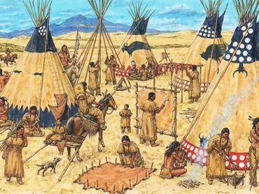 Native American camp, Adam Hook artist and illustrator