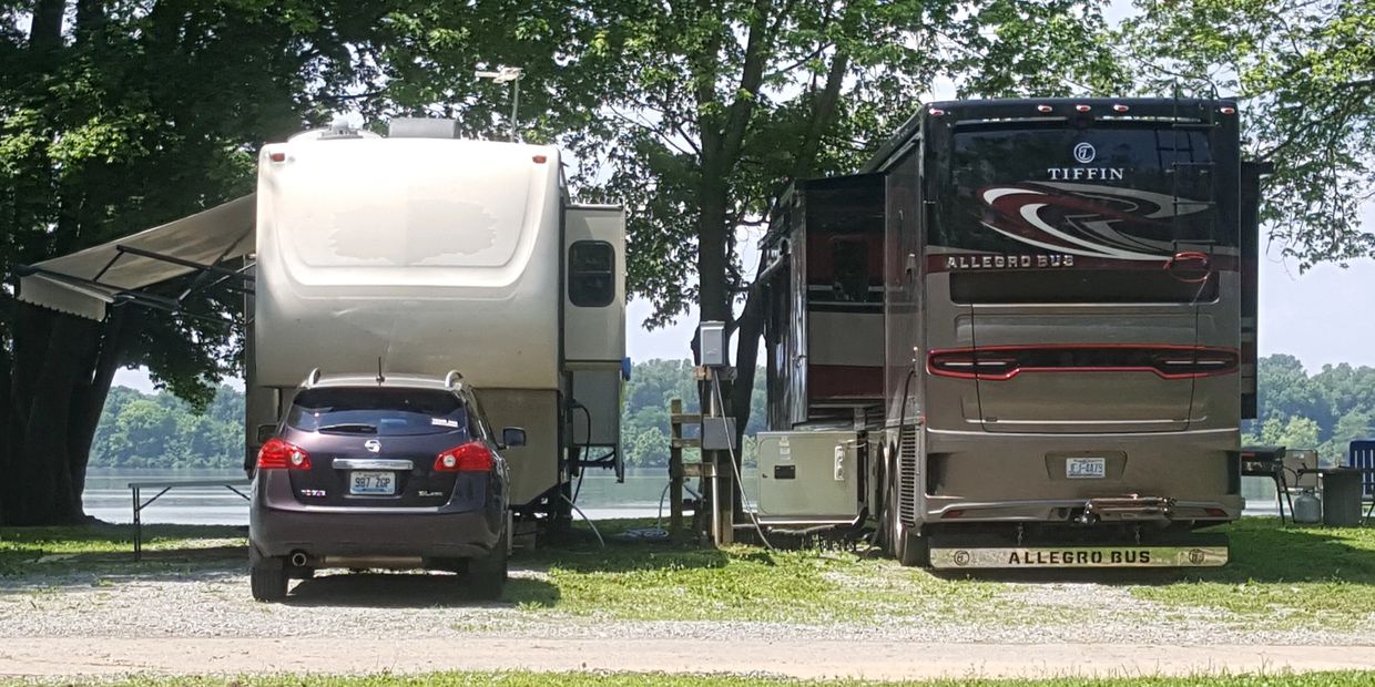 RVs parked by the river front