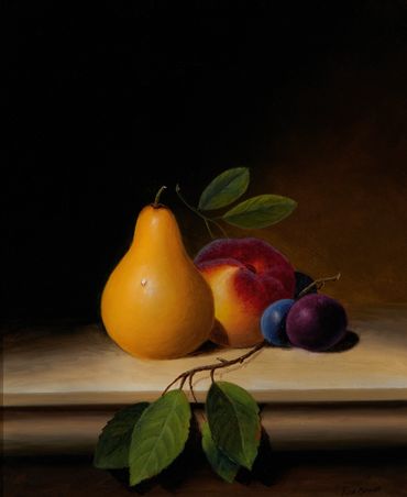 Still life with Pear and Peach
Ron Baker
Oil on Board
240 x 290mm
500