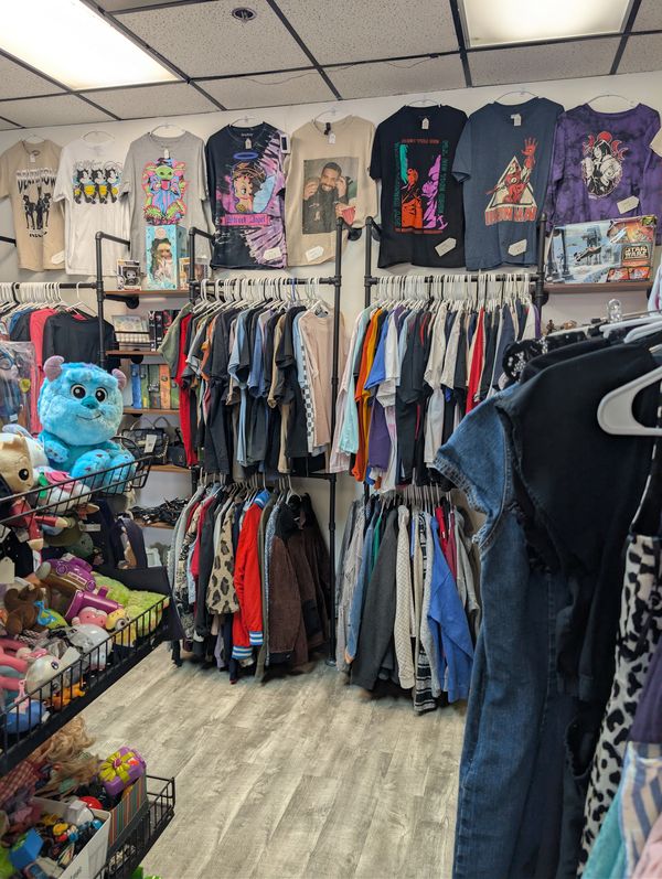 Plushies and graphic tees.