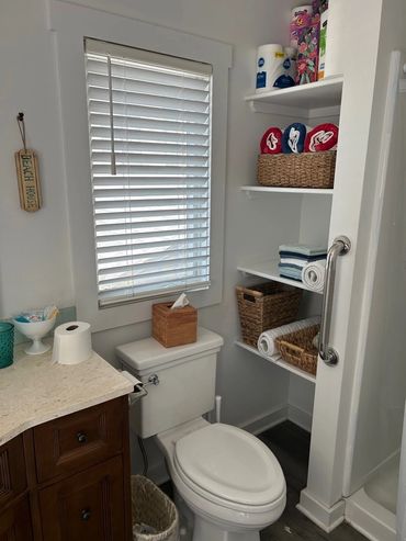 Manasquan NJ Rental Cottage Bathroom with 2" Cordless Faux Wood Blinds