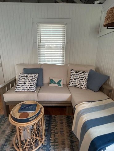Manasquan NJ Rental Cottage Living Room with 2" Cordless Faux Wood Blinds