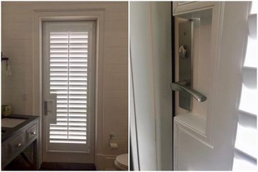 Plantation shutter on French door in Rumson, NJ.