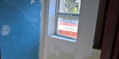 Bathroom Remodel in progress. drywall mud and tape hardibacker floated 