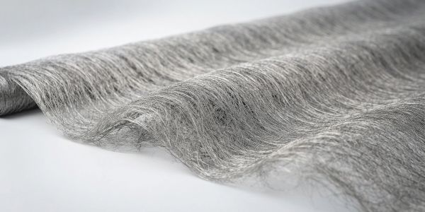Close-up of a textured, fibrous gray fabric.