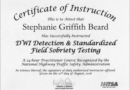 NHTSA SFST Instructor Certificate