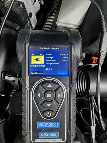 Battery tester showing low measured CCA on car battery.