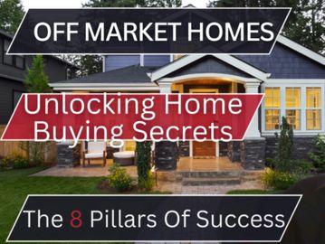 The picture is of a home with the text of unlocking home buying secrets , the 8 pillars of success