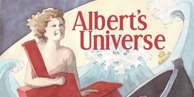 Watercolour cover of a children's book called Albert's Universe by the artist and her husband