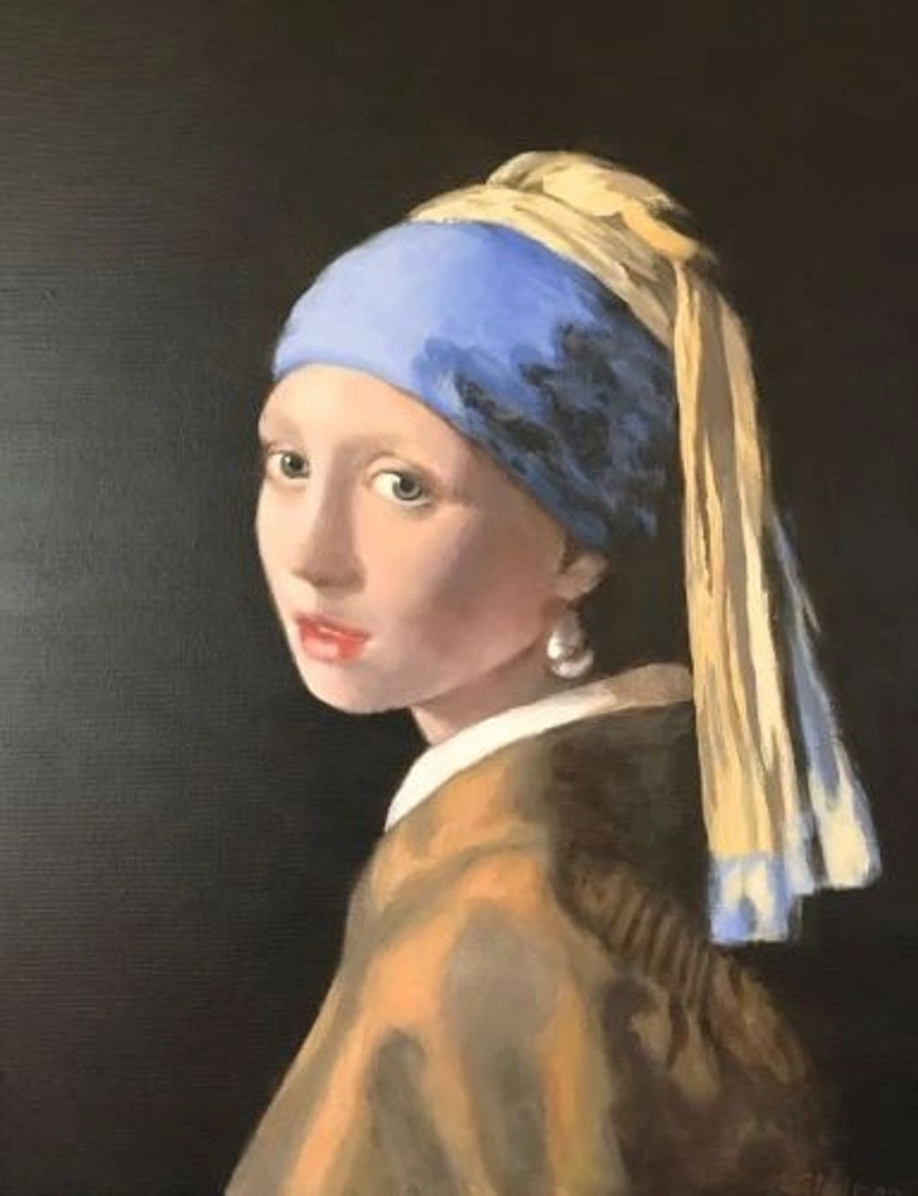 Girl with a Pearl Earring by Vermeer, acrylic painting master copy in art class with Lalita Hamill