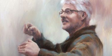 A soft oil painting of conductor Jim Sparks, UBC professor