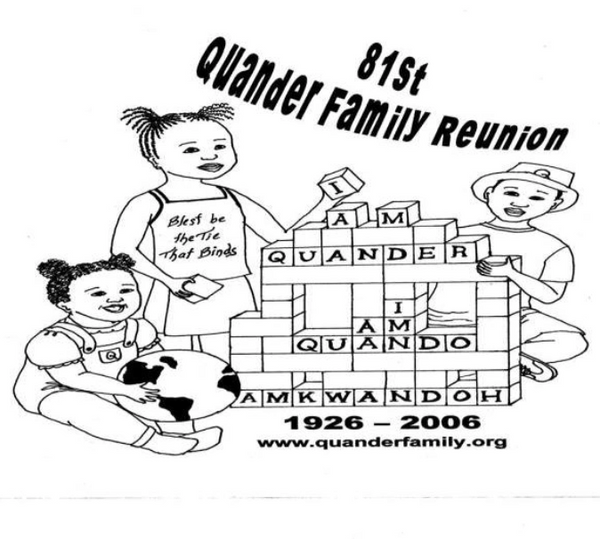 A drawn image of children building blocks for the 81st Quander Family Reunion t-shirt