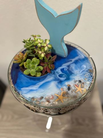 Succulent planter with mermaid tail