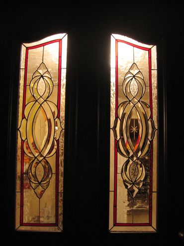 stained glass door with traditional bevels