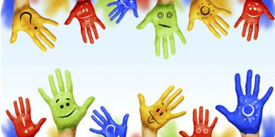 Children's hands with paint