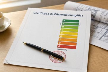 Certificado de Eficiencia Energética con bolígrafo encima.
