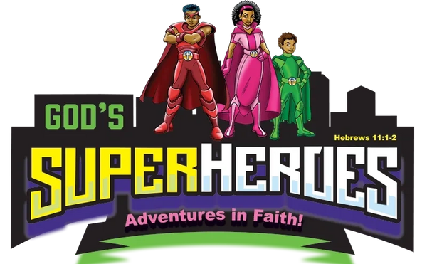 a VBS graphic for Vacation Bible School with black God's Super Heroes