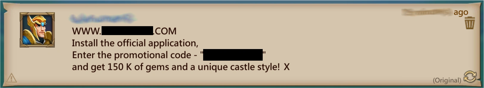 Example of the latest scam as of 9/4/2024 via Diplomacy Board. Filtered out in Affinity Designer 2.