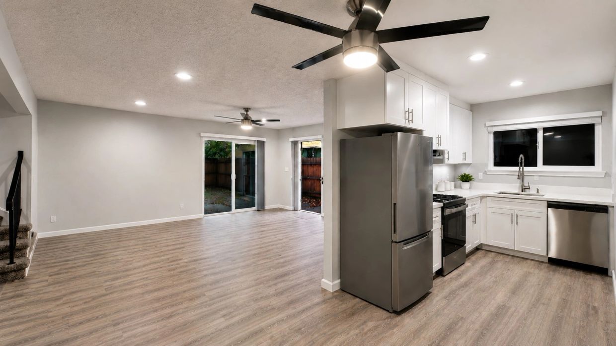 Fremont whole-home remodel with updated kitchen, open living area, new flooring, recessed lighting,