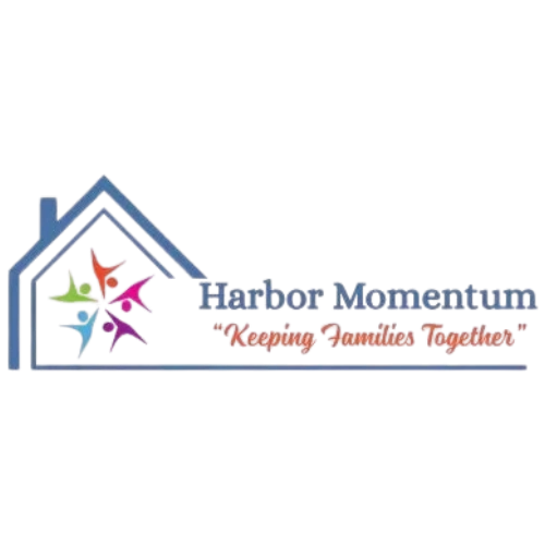 Logo of Harbor Montessori with colorful children figures inside a house outline.