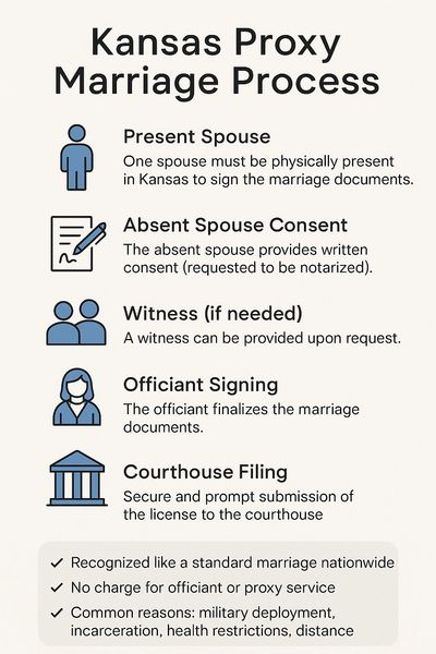 A graphic infographic describing the proxy marriage process for the state of Kansas