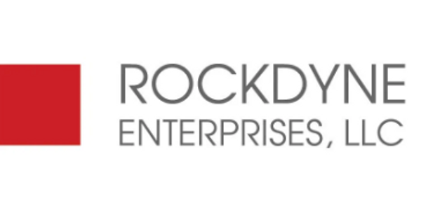 Logo of Rockdyne Enterprises, LLC with a red square, white background and text in Grey