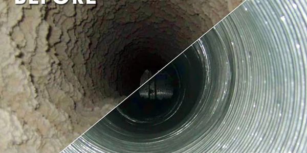 Before and after cleaning of a duct interior.