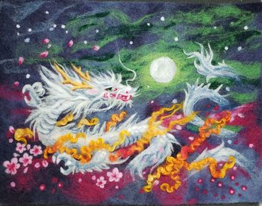 Night Dragon. Wool Painting by Helen Russell. Inspired by a Diamond Art Painting