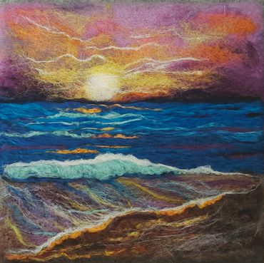 Kona Beach. Wool painting by Helen Russell. created following a tutorial by Laura Gutzwiller