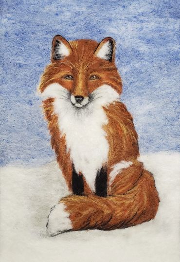 Winter Fox. Wool painting by Helen Russell. Created following a tutorial by Living Felt.