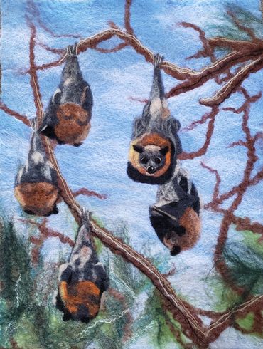 Fruit Bats by Helen Russell based on a photo by Rene Riegel
