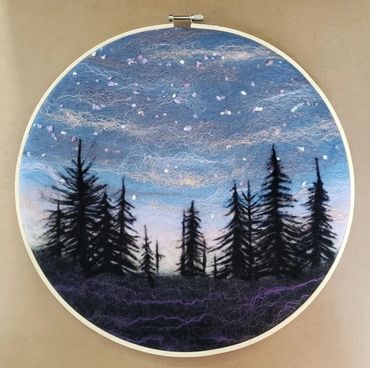 Starry Silhouette. Wool painting by Helen Russell. created following a tutorial by Laura Ricks