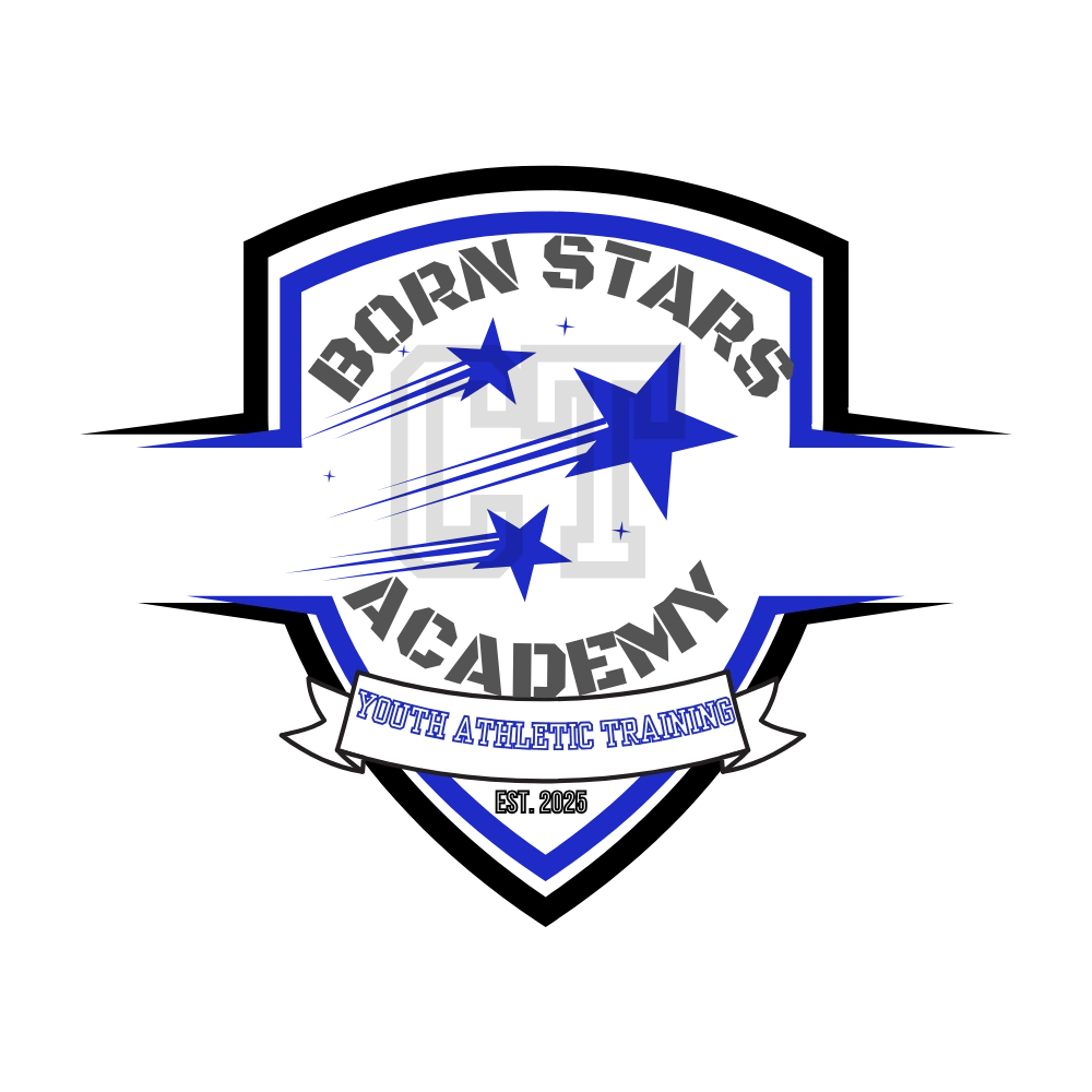 Logo featuring shooting stars and text 'Youth Athletic Training' on a ribbon.