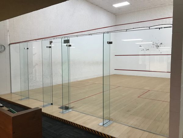 Finished squash court glazed with new 12 mm clear toughened and hardware, 