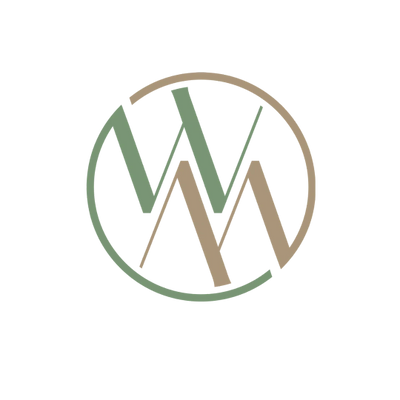 Stylized circular logo combining green and beige letters W and M.
