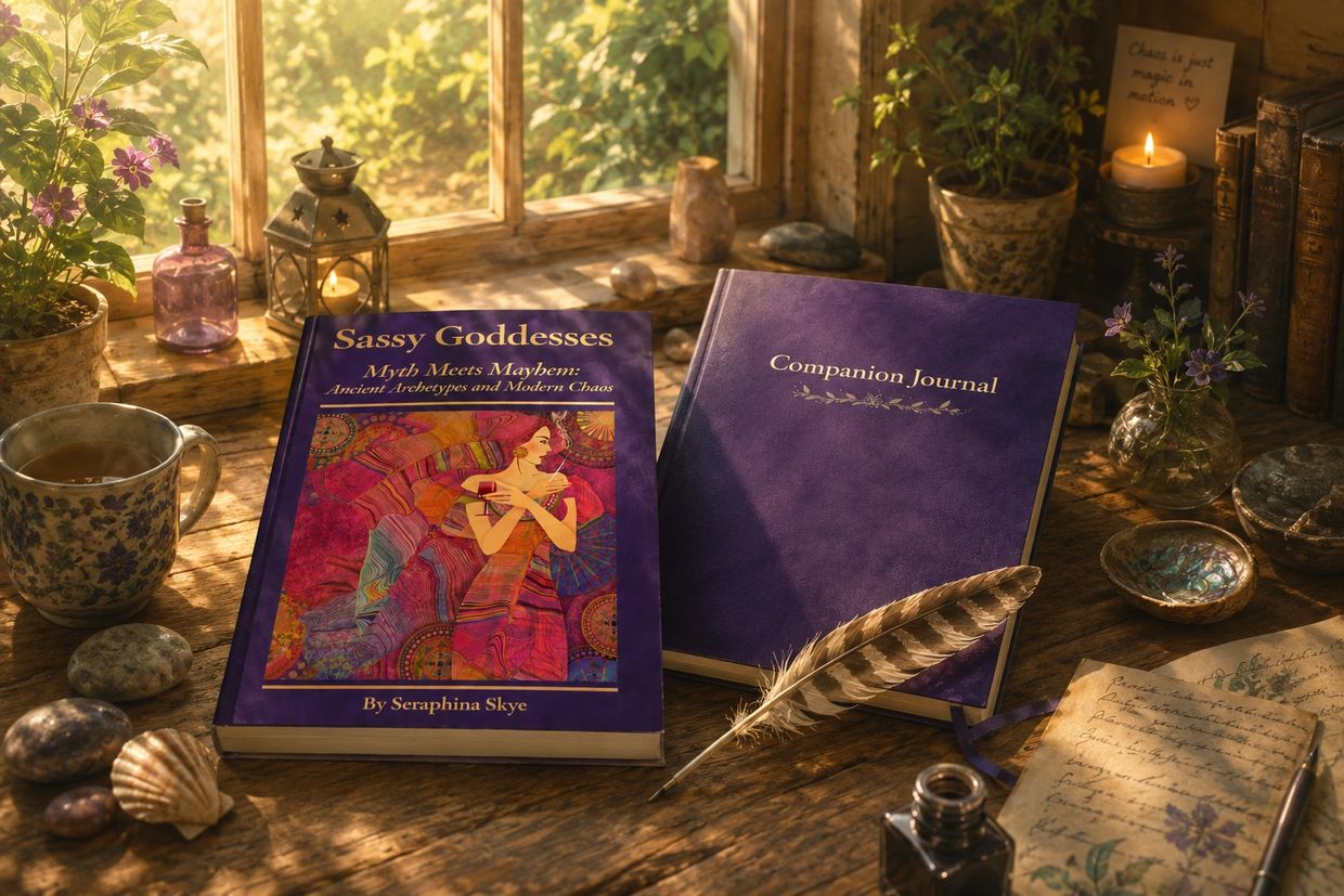 Books and journals on a rustic wooden table with cozy, natural light.