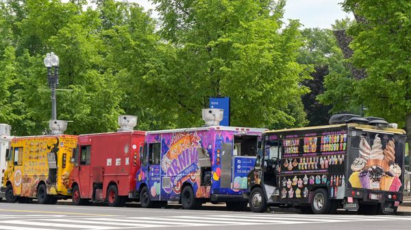 Row of street food trucks