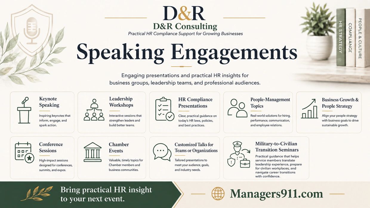 D&R Consulting offers diverse HR speaking engagements for business growth and leadership.